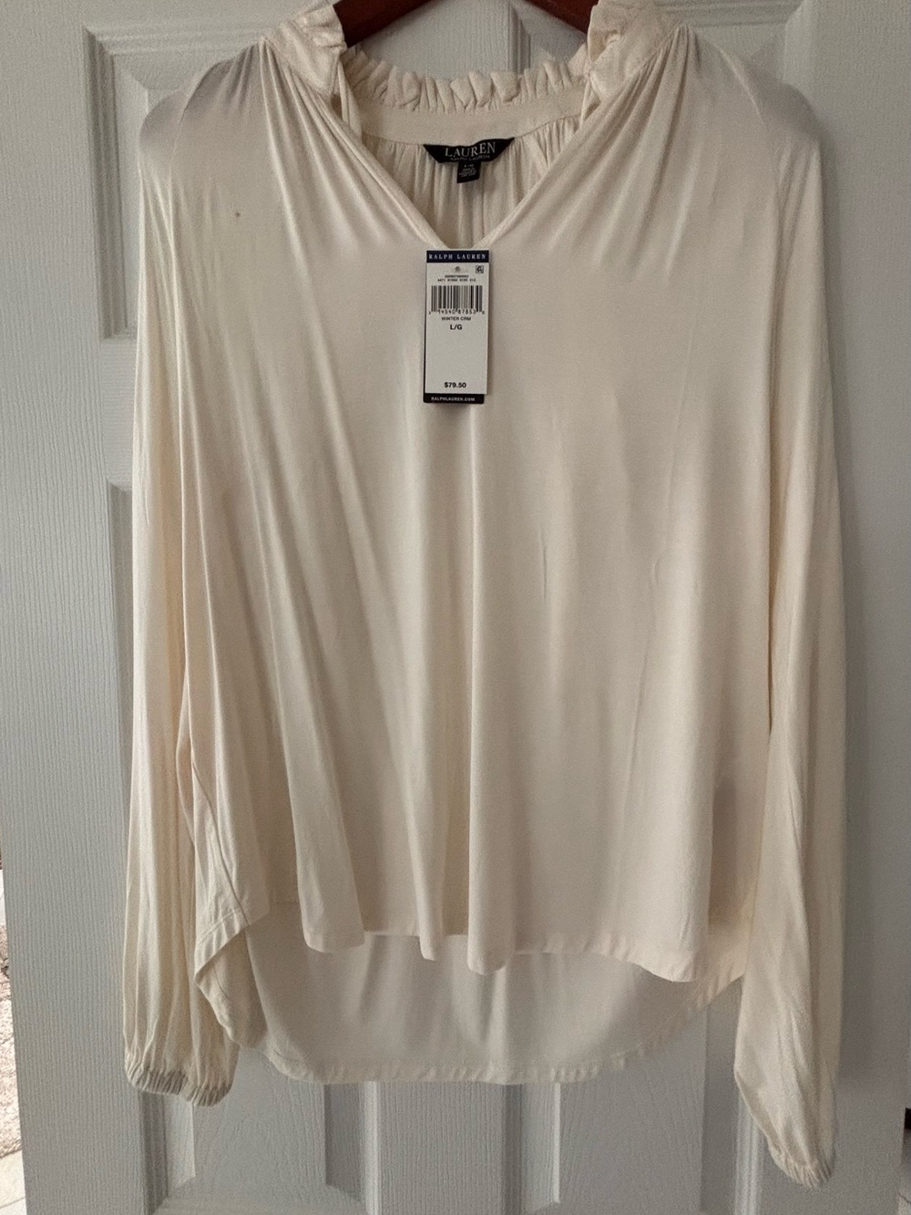 NWT - Lauren Ralph Lauren Ivory Long-Sleeve V-Neck Blouse